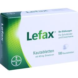 Packung Lefax Kautabletten gegen Blähungen für Schulkinder und Erwachsene.