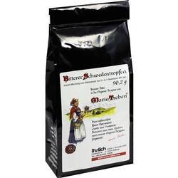 Schwarze Verpackung mit der Aufschrift "Bitterer Schwedenbitter" und Bild einer Frau in Tracht.