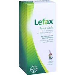 Grün-weiße Medikamentenverpackung für Lefax Pump-Liquid gegen Blähungen.