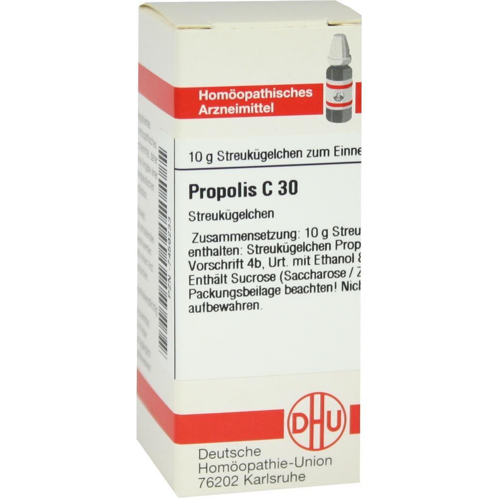 Eine Packung homöopathische Arzneimittel mit der Aufschrift "Propolis C 30".