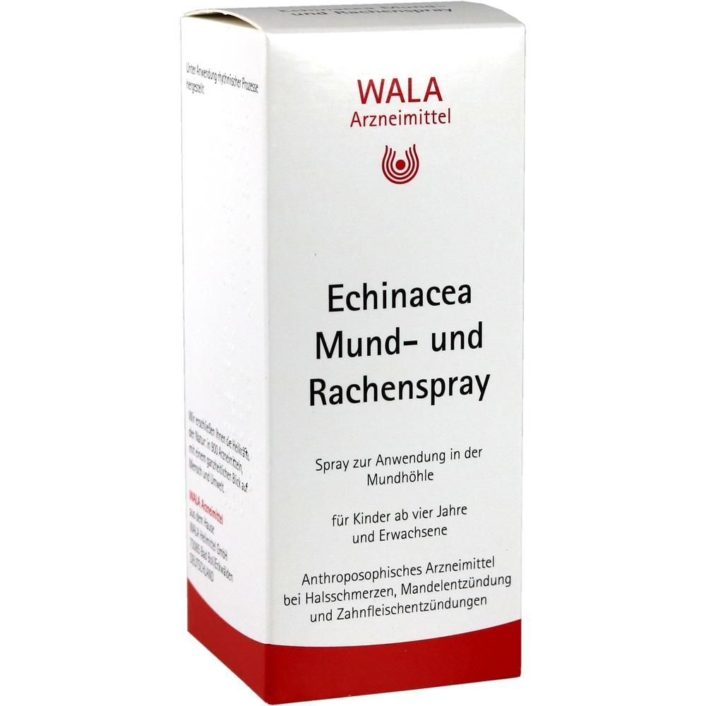 Weiße Verpackung von Echinacea Mund- und Rachenspray für Kinder und Erwachsene.
